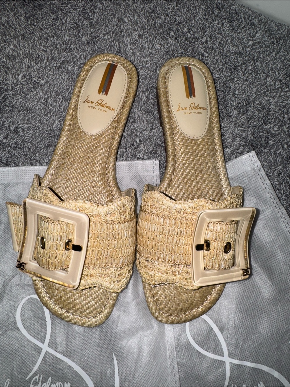Sam Edelman Bambi Raffia Buckle Sandal in Natural size 8 - Picture 2 of 7